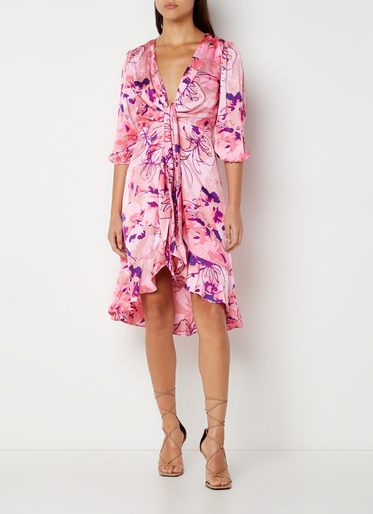 Chi Chi London - Mapi midi jurk met v-hals en strikdetail - Roze