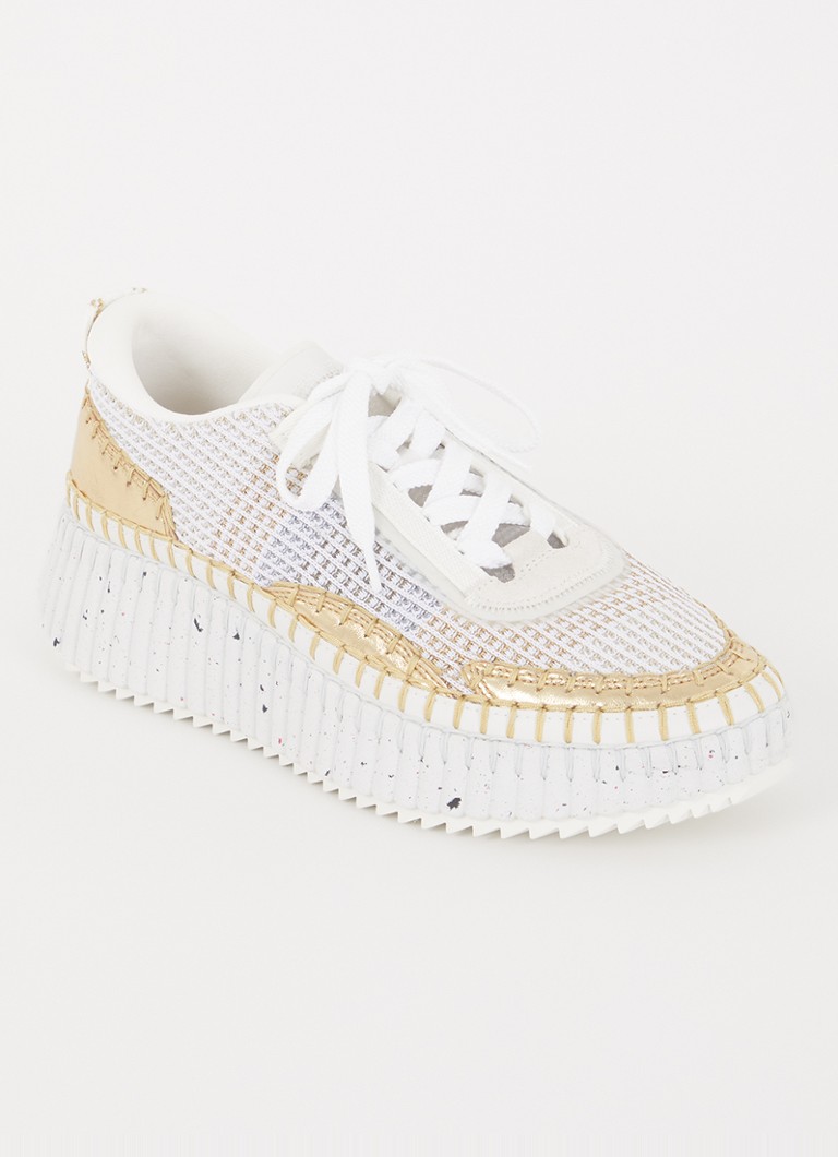 Chloé - Nama sneaker met gebreid bovenwerk en metallic details - Goud