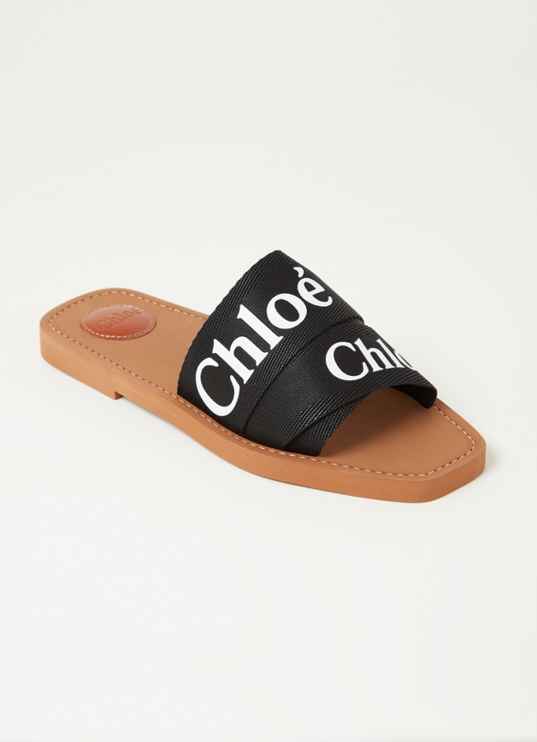 Chloé - Woody slipper van canvas met logo - Zwart