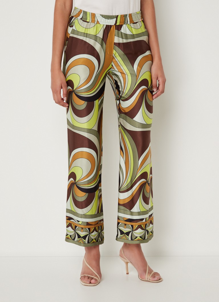 CINQUE Cisleepy high waist loose fit broek van satijn met print â¢ Olijfgroen â¢ de Bijenkorf