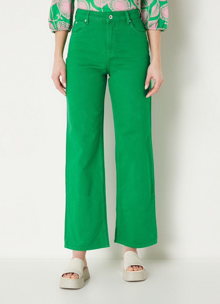CINQUE High waist wide leg cropped jeans met gekleurde wassing • Groen