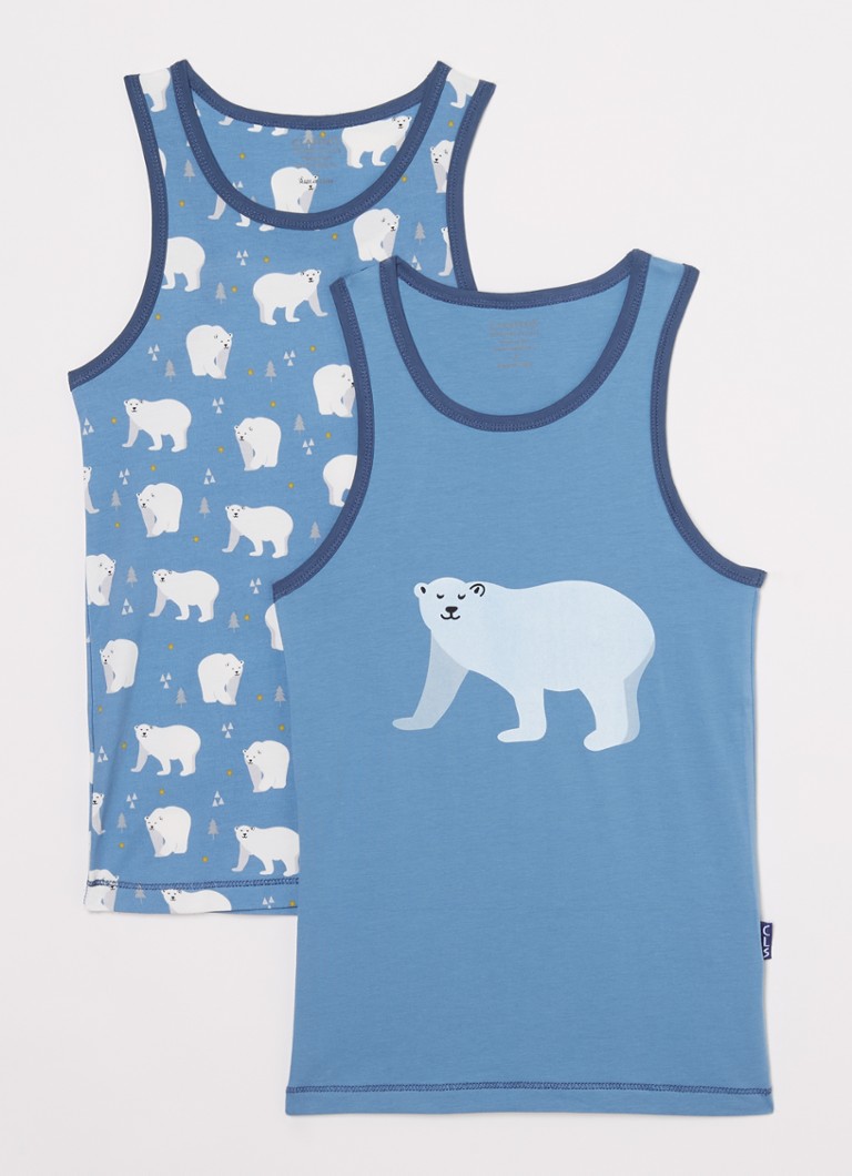 Claesens - Singlet met print in 2-pack - Blauwgrijs