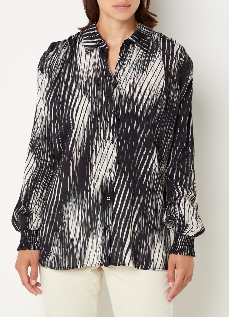 Claudia Sträter - Blouse van satijn met print - Zwart