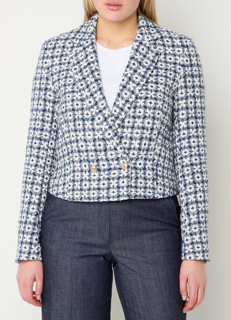 Claudia Sträter - Cropped double-breasted blazer met tweed-look - Indigo