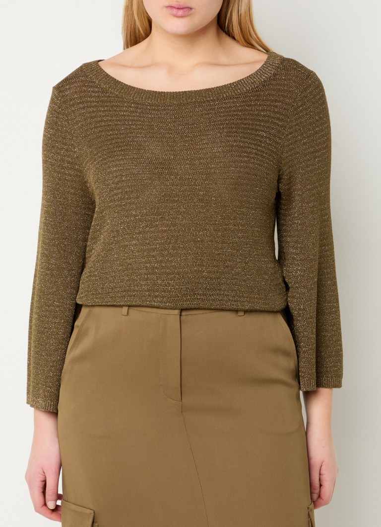 Claudia Sträter - Fijngebreide pullover met lurex en boothals - Mosgroen