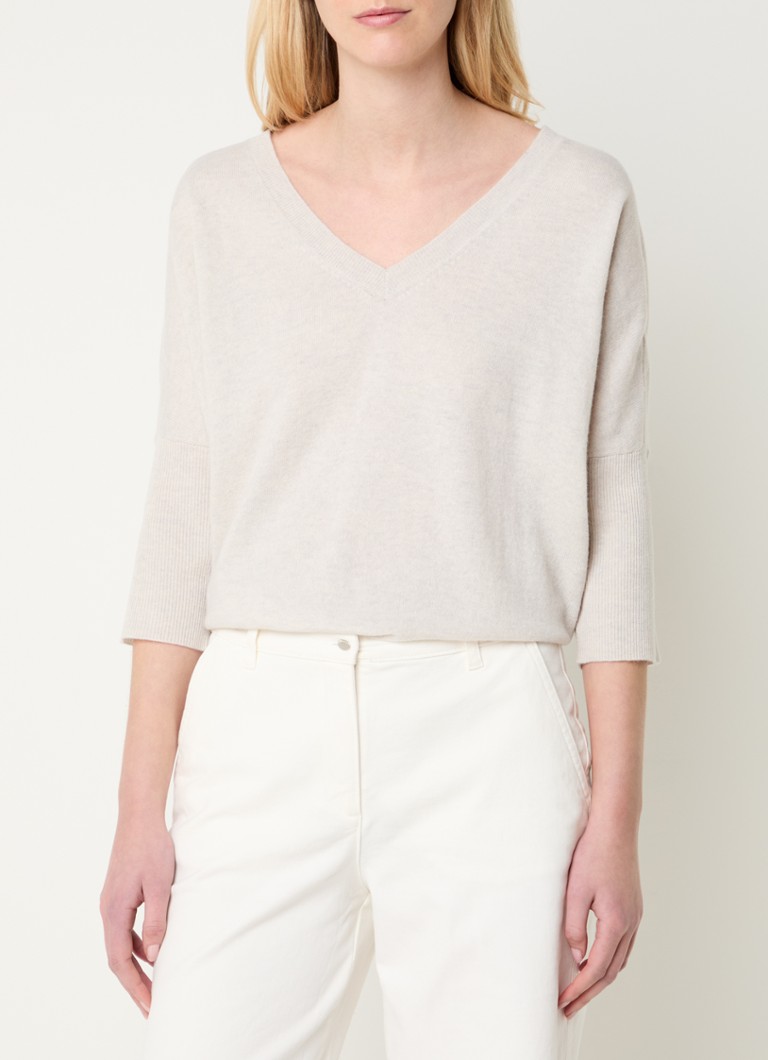 Claudia Sträter - Fijngebreide pullover van scheerwol met gemêleerd dessin - Creme