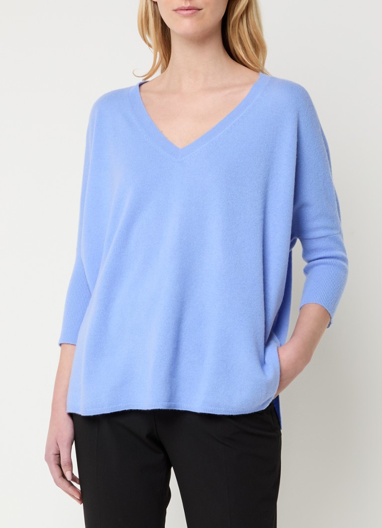 Claudia Sträter - Fijngebreide pullover van scheerwol met gemêleerd dessin - Blauwgrijs
