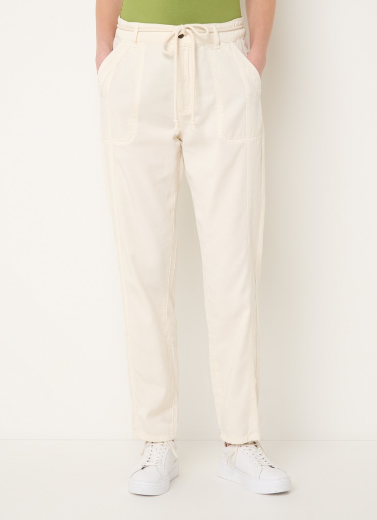 Claudia Sträter - High waist slim fit broek in lyocellblend met strikceintuur - Gebroken wit