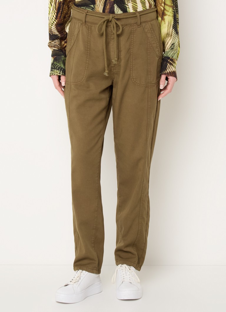 Claudia Sträter - High waist slim fit broek in lyocellblend met strikceintuur - Khaki