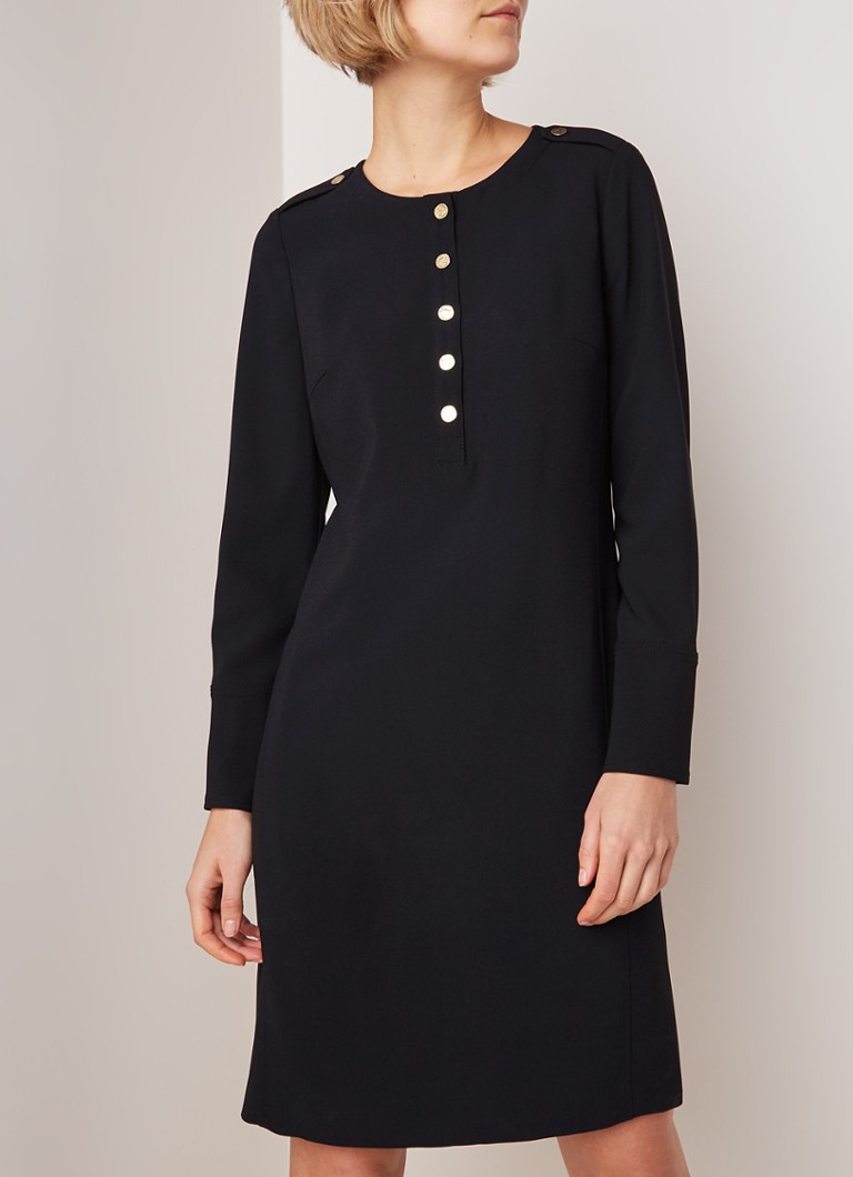 Claudia Sträter - Midi-jurk van crêpe met knoopdetail - Zwart