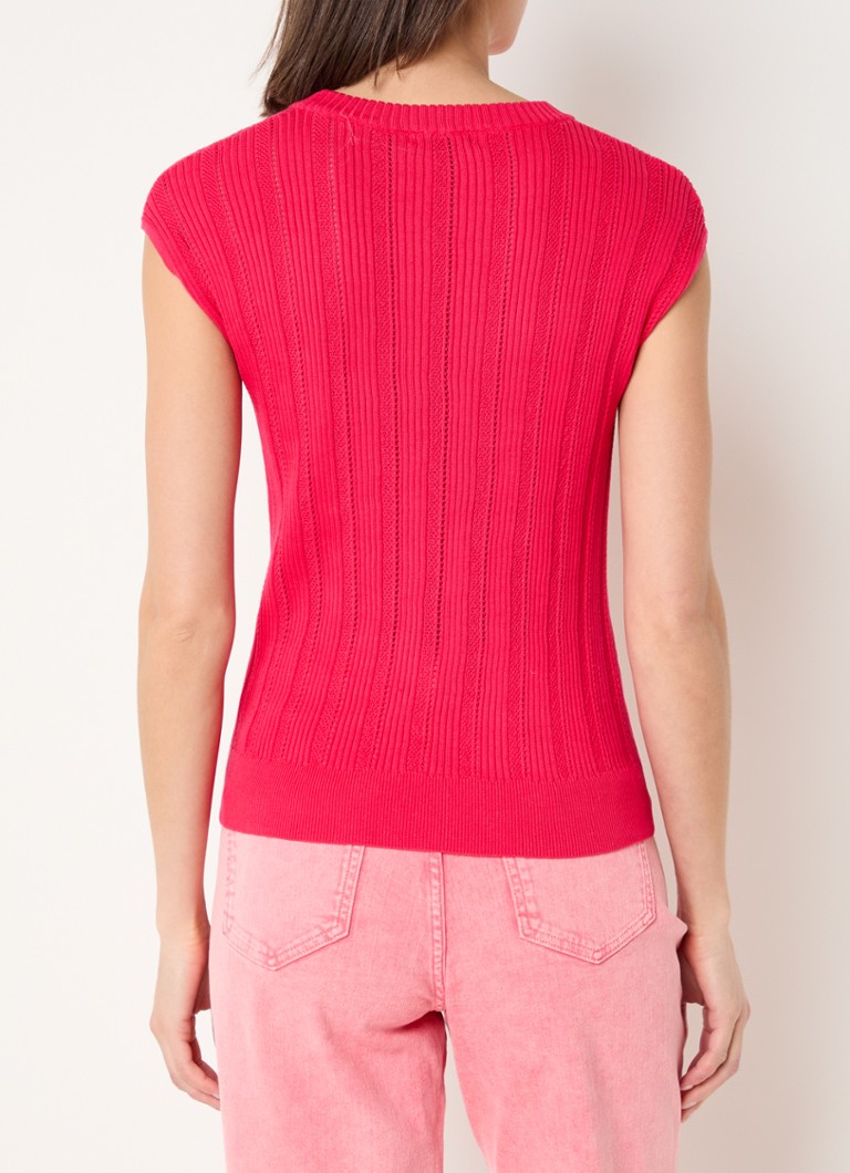 Claudia Sträter Ribgebreide top met opengewerkt dessin • Fuchsia