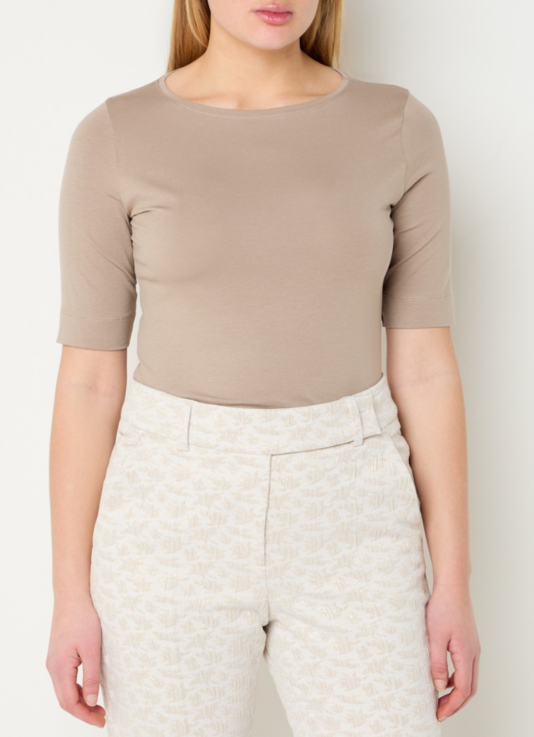 Claudia Sträter - T-shirt in lyocellblend met ronde hals - Donkerbeige
