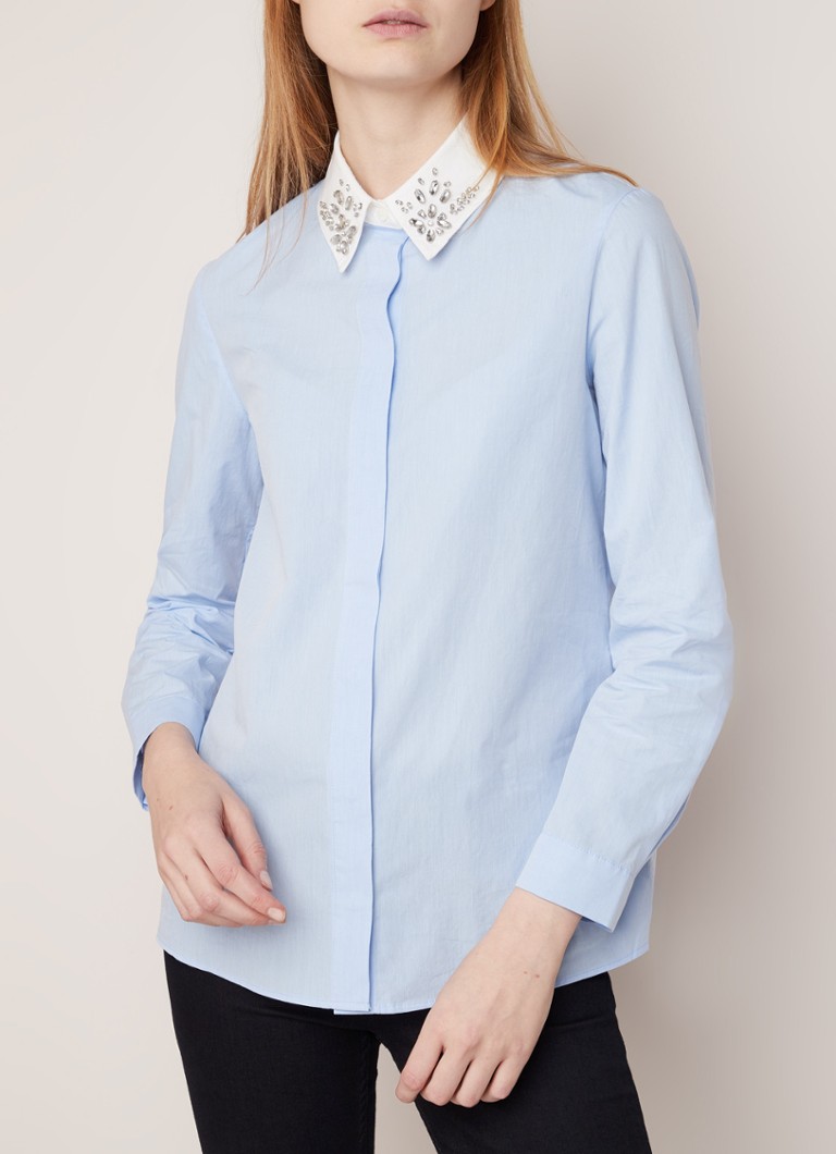 Wallpaper Claudie Pierlot Cajolina Blouse Met Contrastkraag En Strass Free
