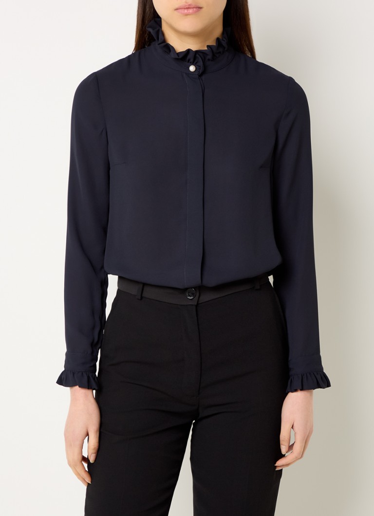 Claudie Pierlot - Colombine Flou blouse met opstaande kraag en ruches - Donkerblauw