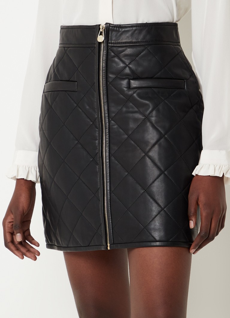 Claudie Pierlot - Corso gewatteerde mini rok van lamsleer met quilt patroon - Zwart