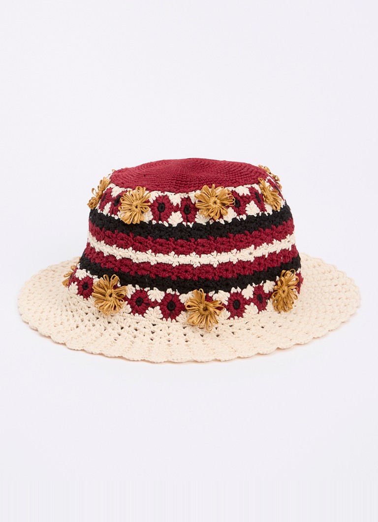 Claudie Pierlot - Crochet hoed met applicatie - Bordeauxrood
