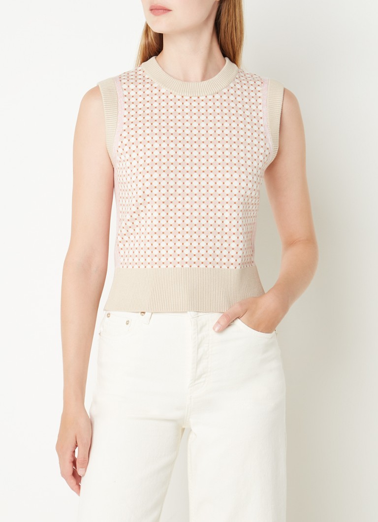 Claudie Pierlot - Fijngebreide spencer met grafische print - Beige