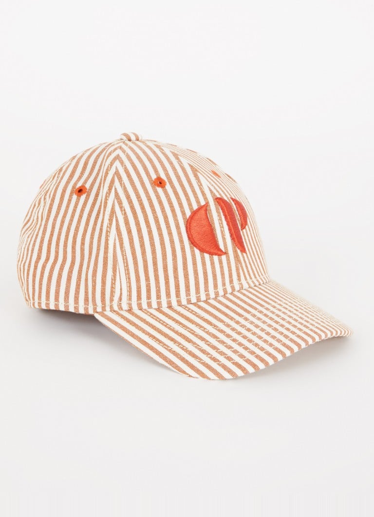 Claudie Pierlot - Pet met logoborduring en streepprint - Oranjebruin
