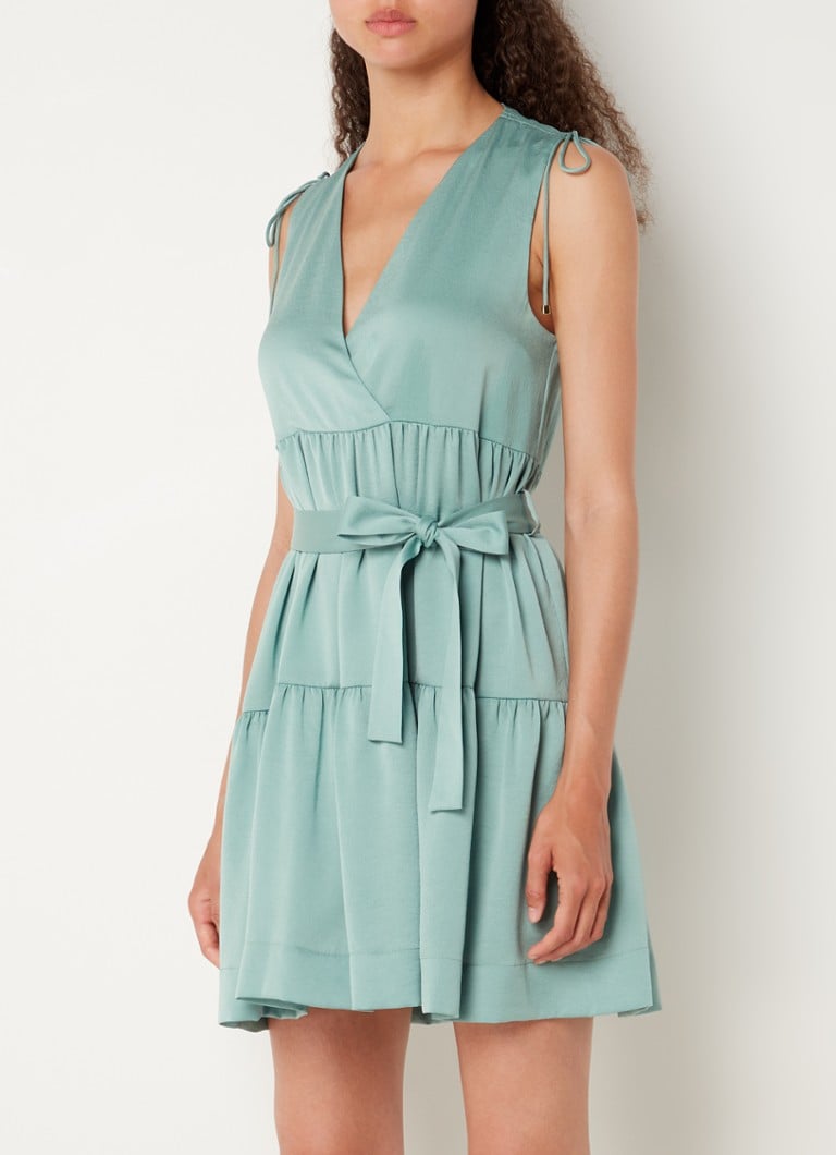 Claudie Pierlot - RIver mini jurk met strikceintuur en V-hals - Groen