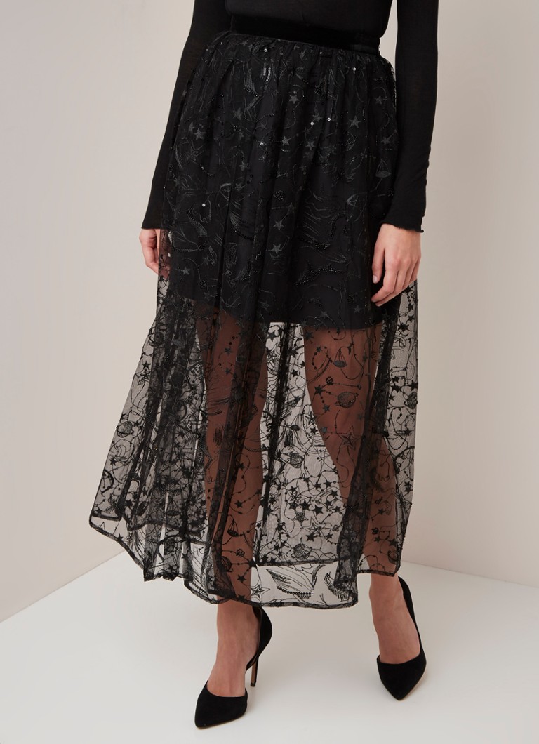 Claudie Pierlot - Salomeeh midirok met mesh en kralen applicatie - Zwart