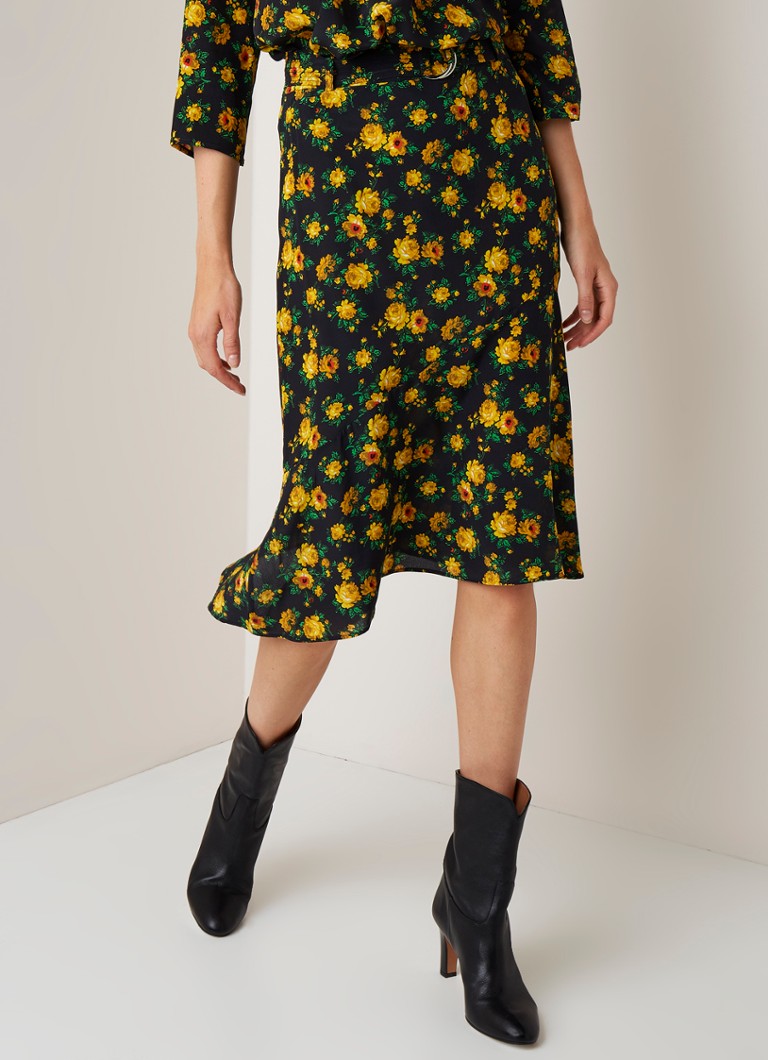 Claudie Pierlot - Stellah midirok van zijde met bloemendessin  - Zwart