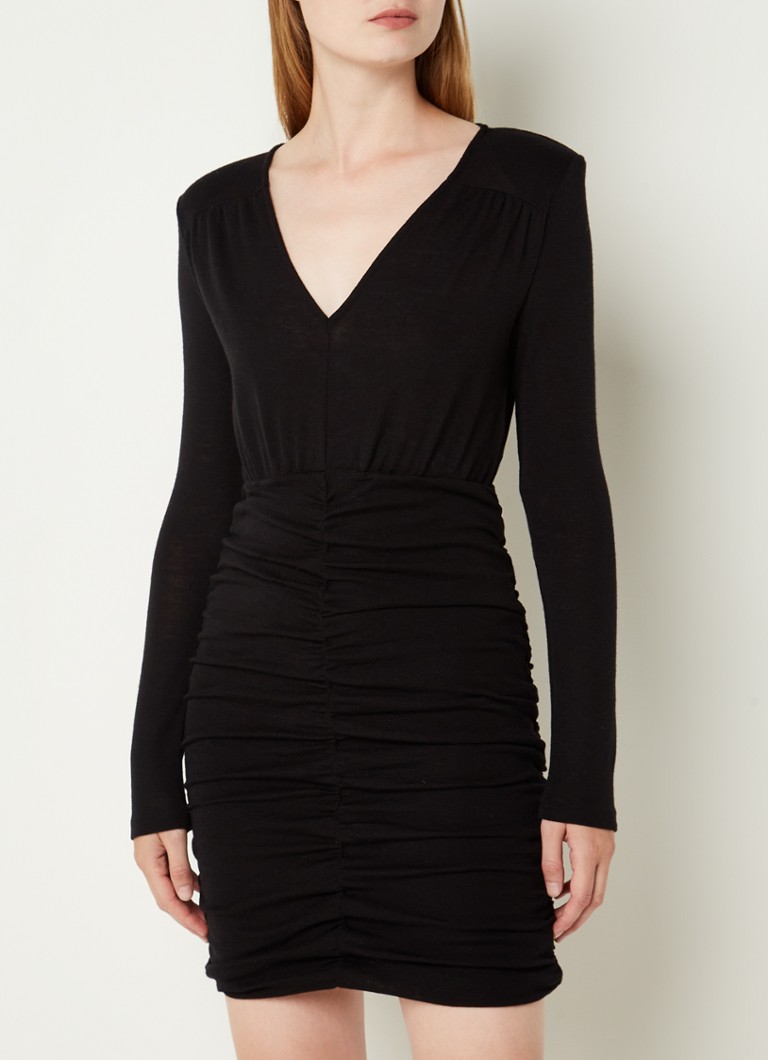 Claudie Pierlot - Tauruso fijngebreide mini jurk van wol met V-hals - Zwart