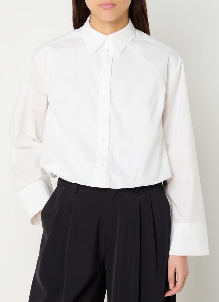 Co'Couture - Dandy cropped blouse met kraag - Wit