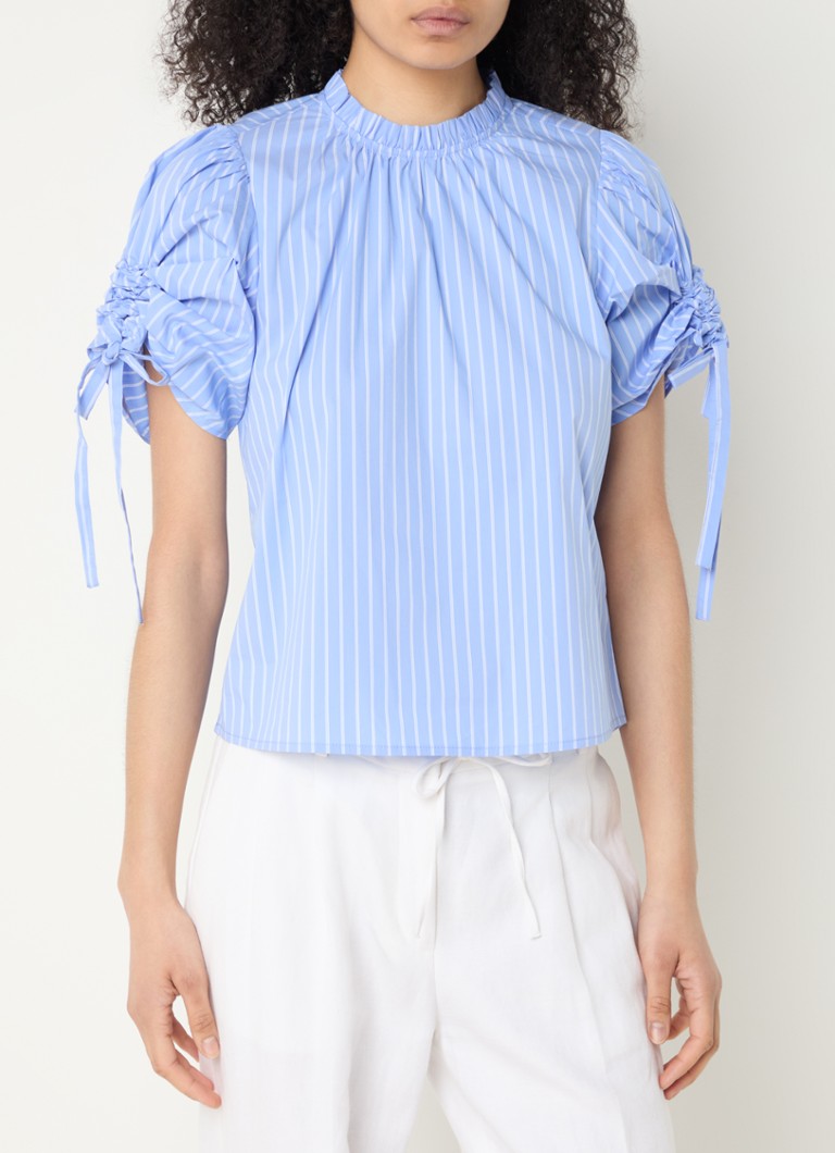 Co'Couture - Divia tuniek met pofmouw en streepprint - Blauw
