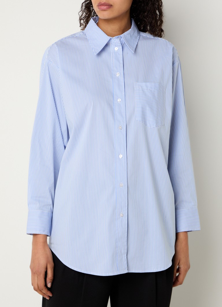 Co'Couture - Giacc oversized blouse met streepprint en borstzak - Blauw