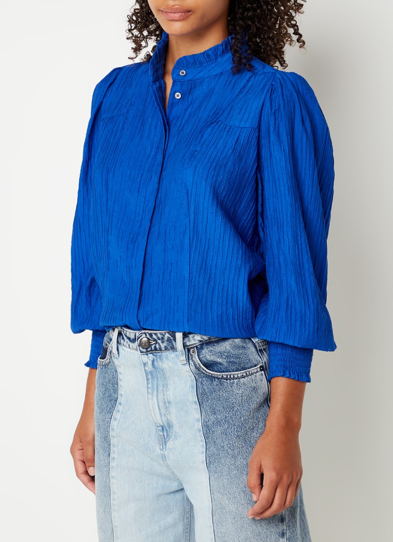 broeden belangrijk genade Co'Couture Petra blouse met pofmouw en structuur • Kobaltblauw • de  Bijenkorf