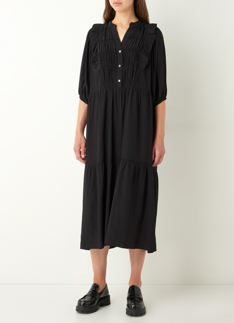 Co'Couture - Samia Sun midi jurk met plooidetail - Zwart