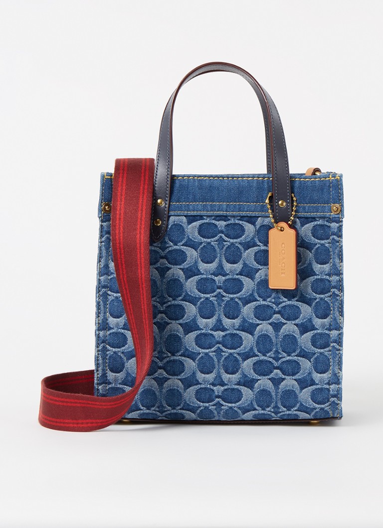 Coach Field handtas van denim met kalfsleren details • Indigo • de