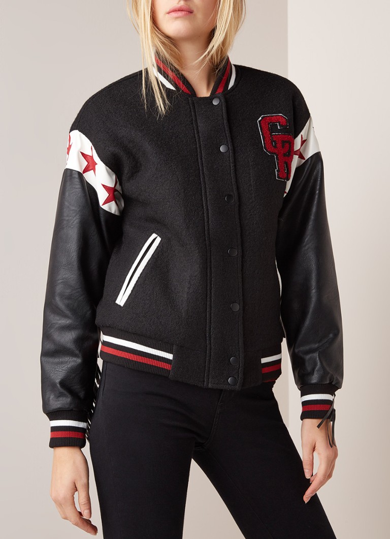 Colourful Rebel Baseball jack met franjes en mouwen van imitatieleer