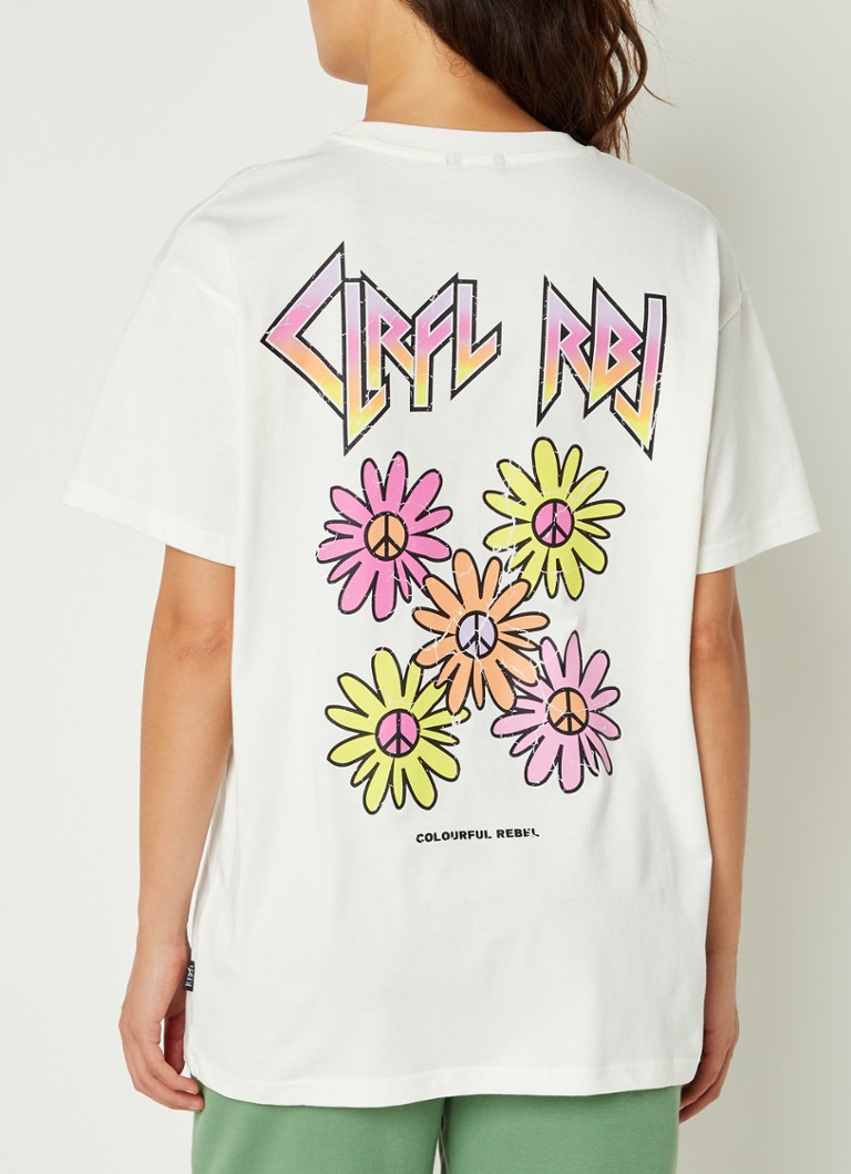Colourful Rebel - Daisy T-shirt van biologisch katoen met backprint - Gebroken wit