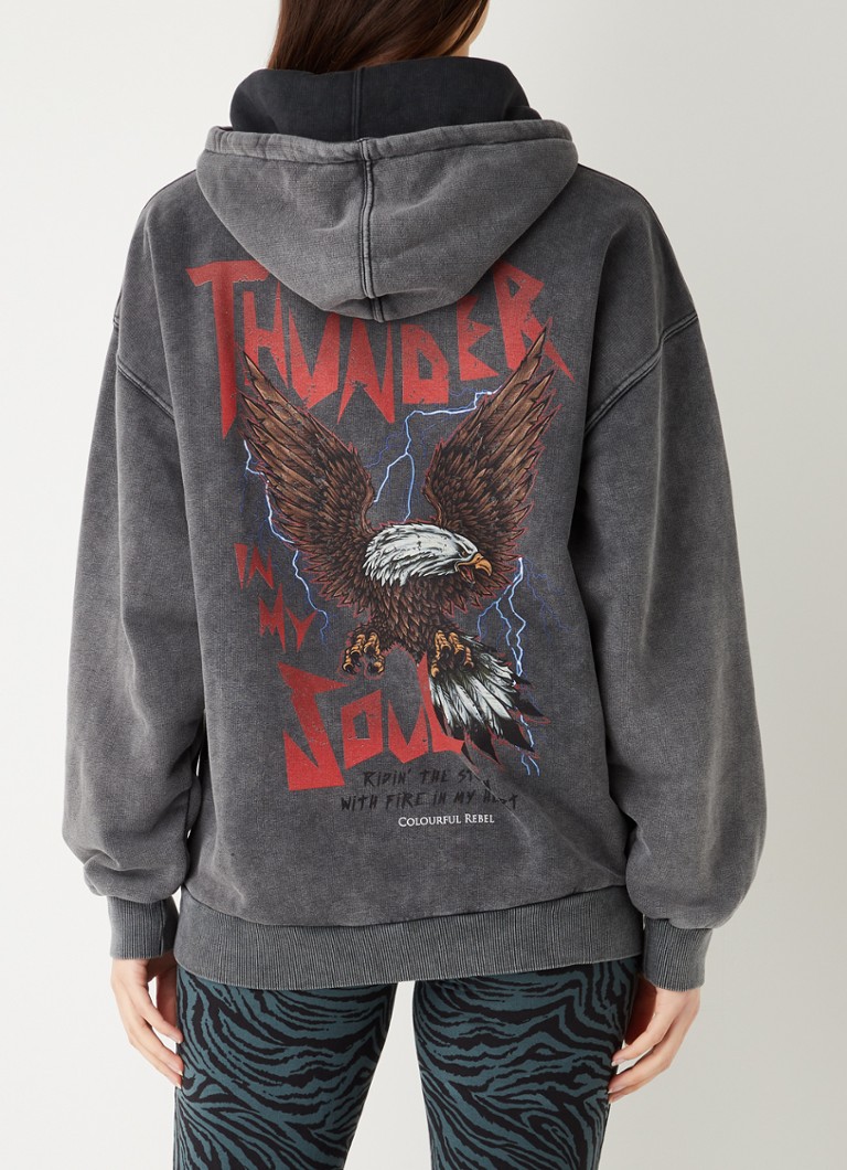 Colourful Rebel - Eagle hoodie met backprint  - Donkergrijs