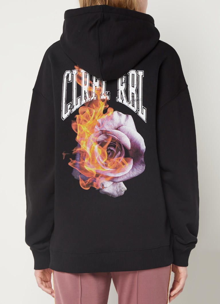 Colourful Rebel - Fire Rose oversized hoodie in biologische katoenblend met backprint - Zwart