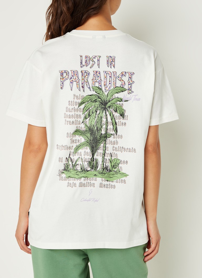 Colourful Rebel - Lost In Paradise T-shirt van biologisch katoen met backprint - Gebroken wit
