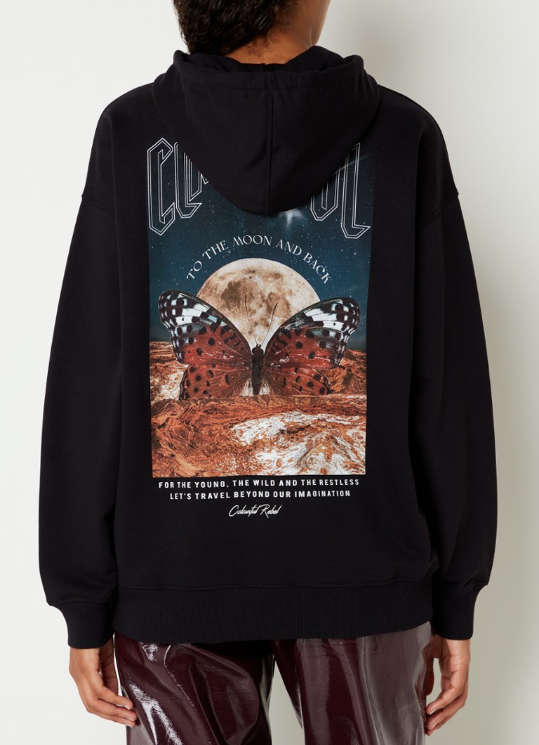 Colourful Rebel - Moon Butterfly hoodie met backprint - Zwart