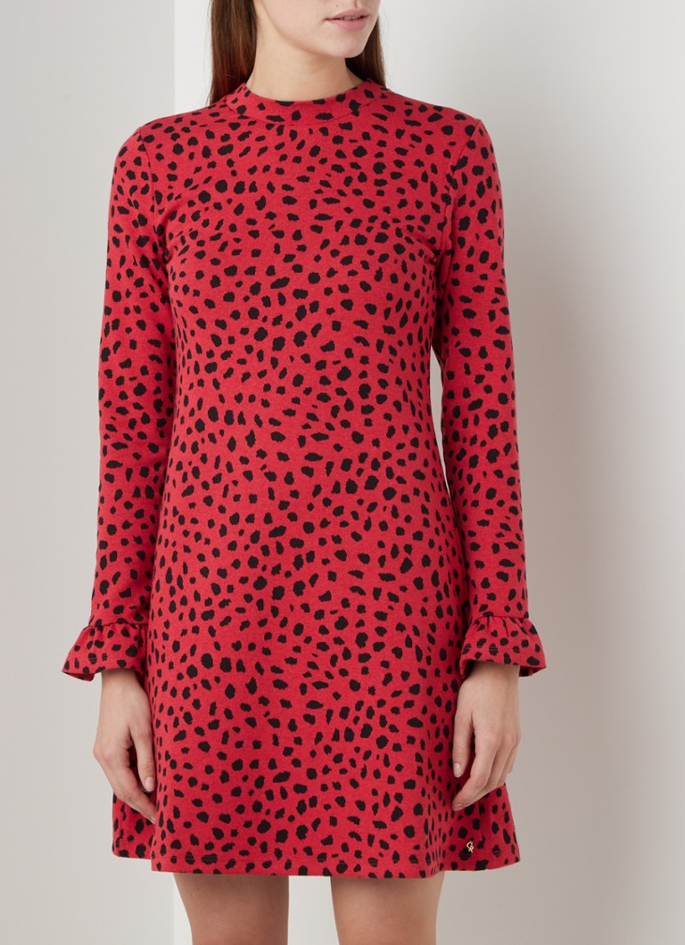 Colourful Rebel Robbi mini jurk panterprint ruches • Rood • de Bijenkorf