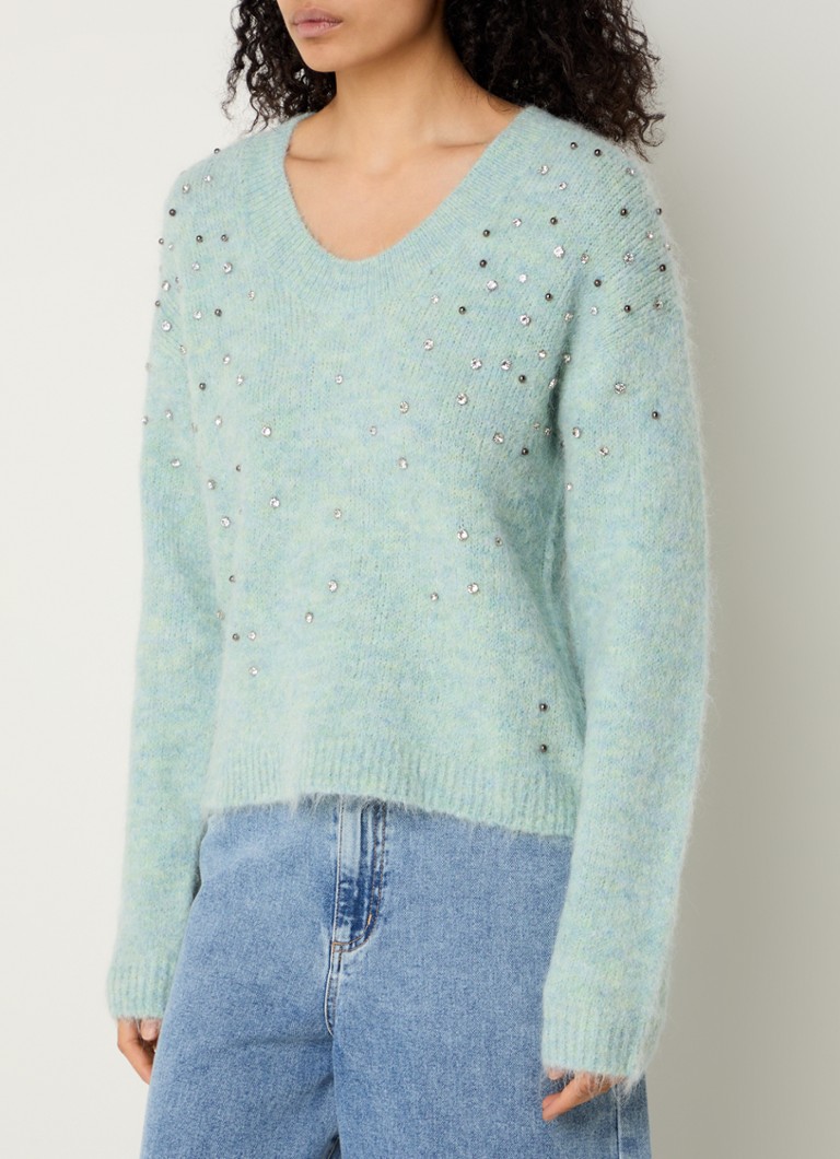 Copenhagen Muse - Cmmarni grofgebreide trui in alpaca wolblend met strass - Lindegroen