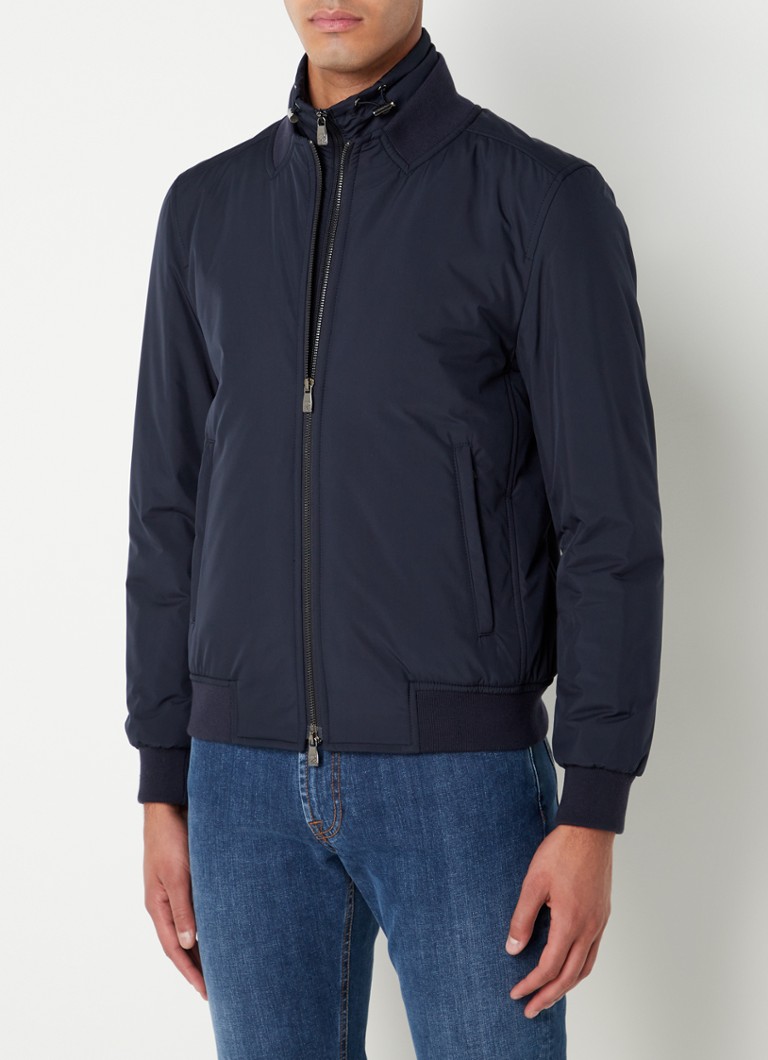 Men s semi lined blue technical wool bomber jacket Corneliani