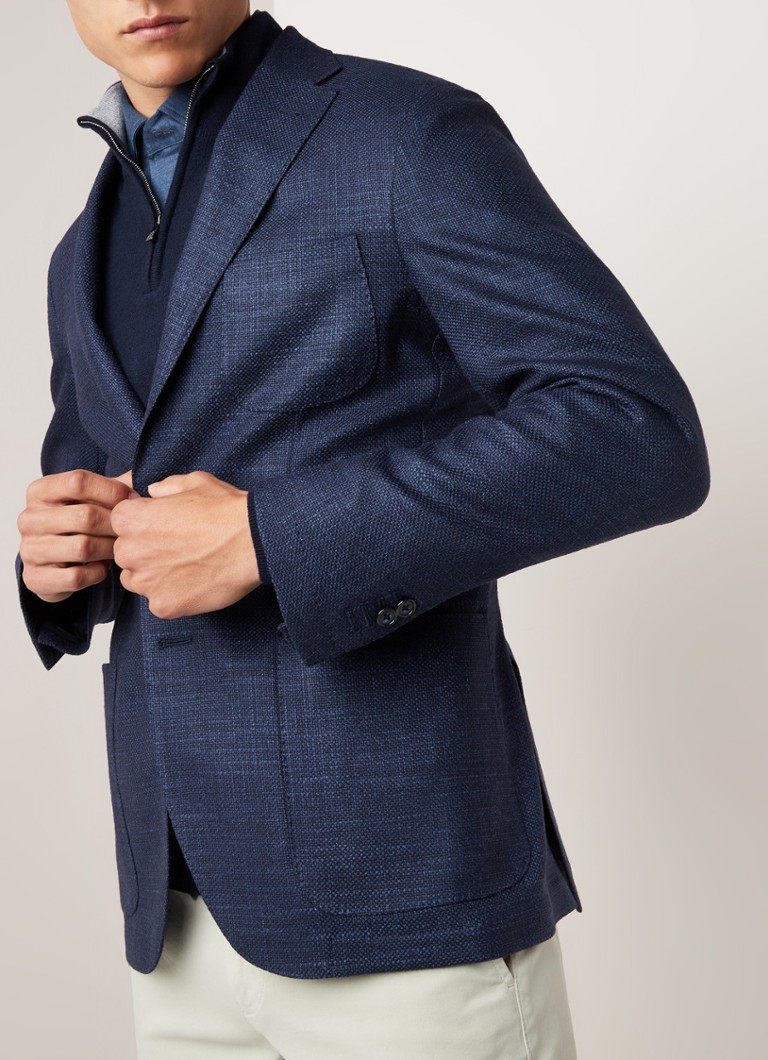 Corneliani - Regular fit colbert in zijdeblend met structuur - Donkerblauw