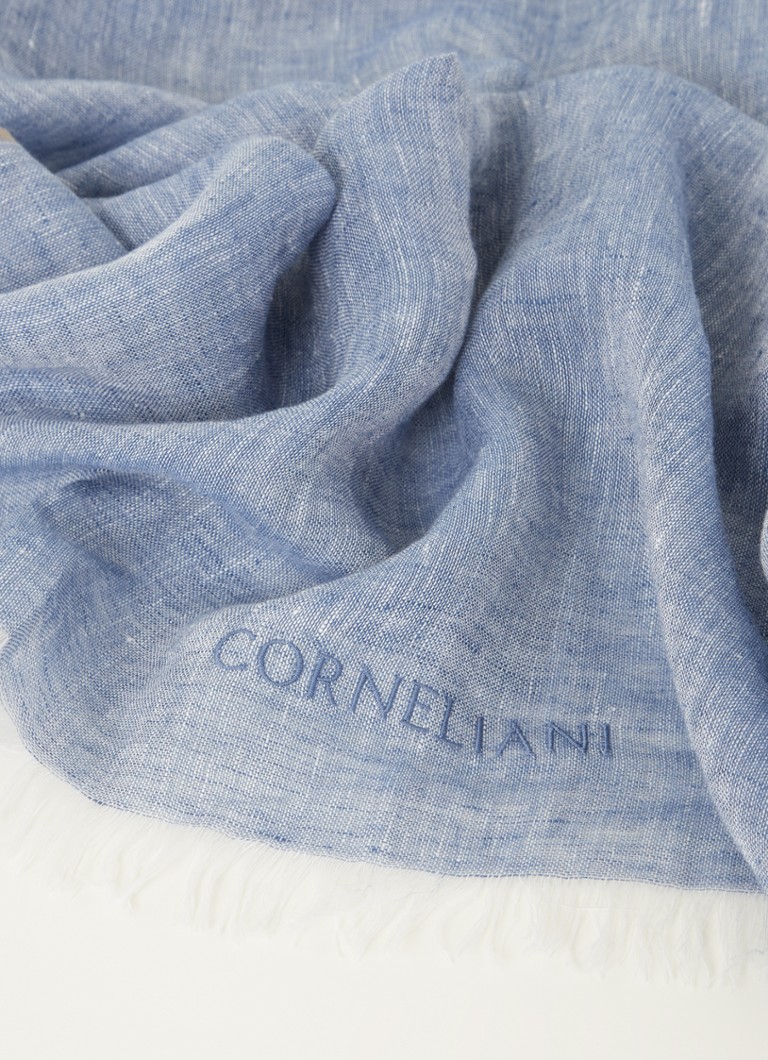 Corneliani Sjaal linnen franjes 200 x 80 cm • Lichtblauw • de Bijenkorf