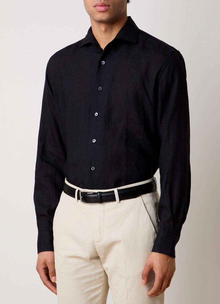 Corneliani - Slim fit overhemd van linnen - Zwart
