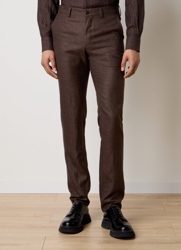 Corneliani - Slim fit pantalon in zijdeblend met steekzakken - Donkerbruin