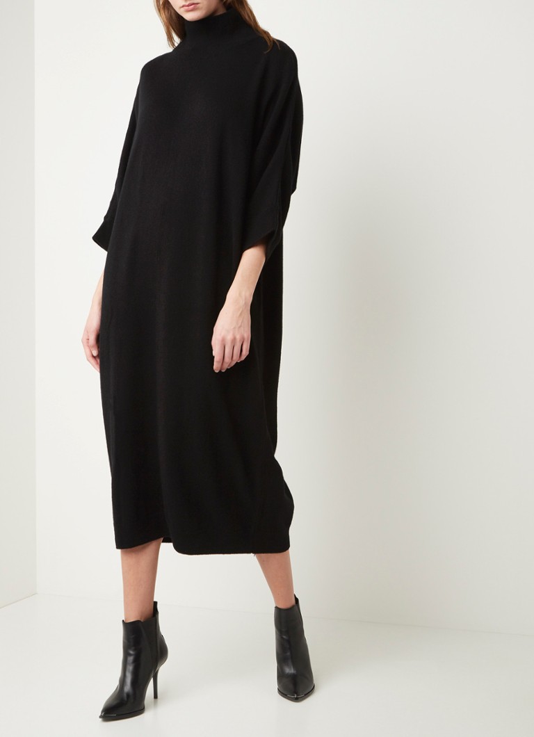 Cos Oversized Trui Jurk Van Wol Met Col Zwart De Bijenkorf