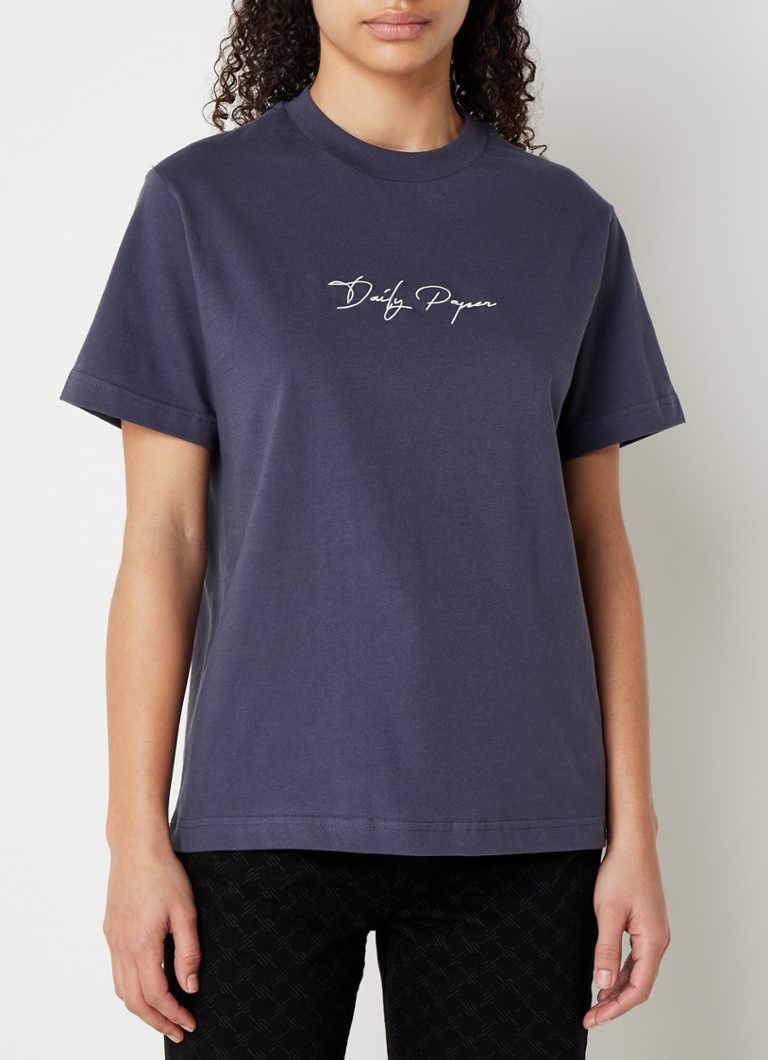 Daily Paper - Esy T-shirt met logoborduring  - Staalblauw