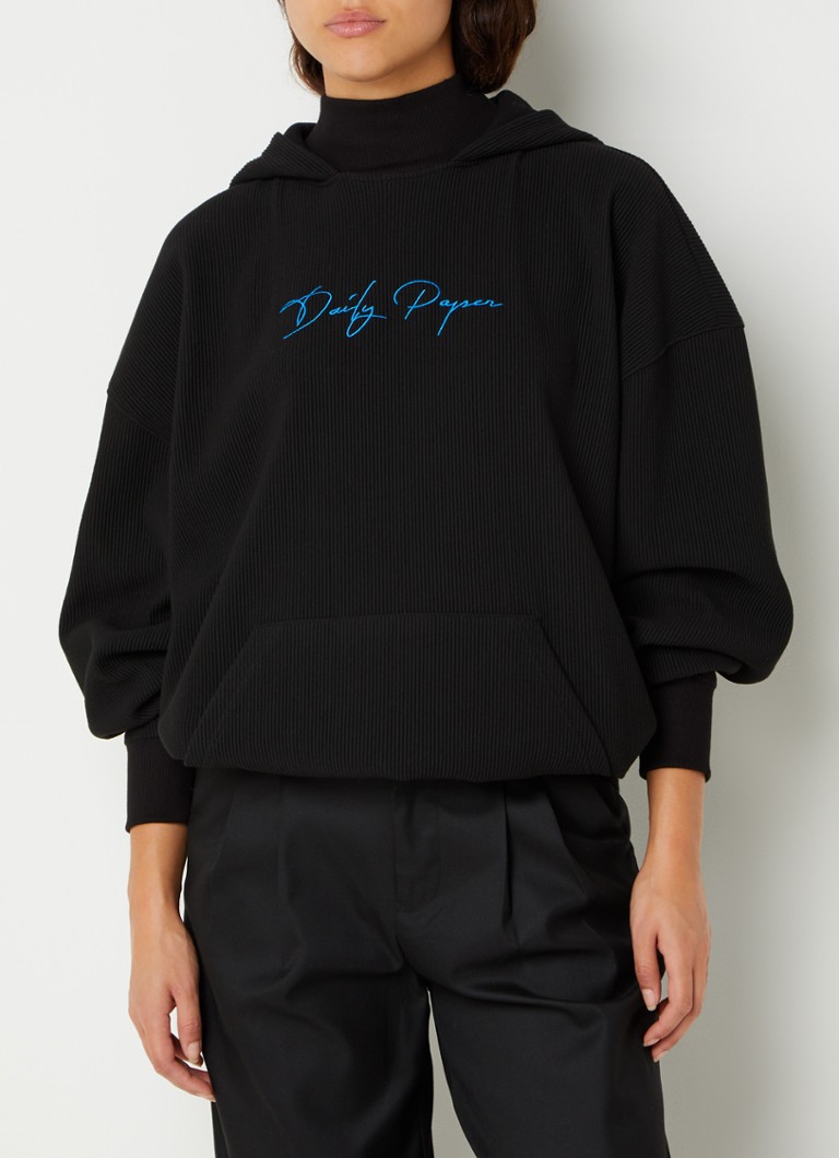 Daily Paper - Nellie hoodie met ribstructuur en logoborduring - Zwart