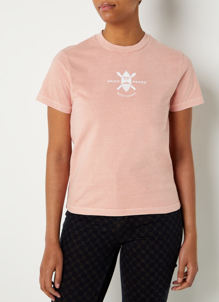 Daily Paper - Palma T-shirt van biologisch katoen met logo - Roze