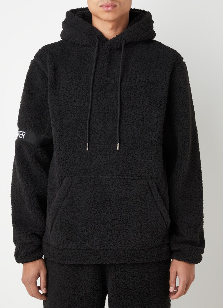 Daily Paper - Sherpa Captain hoodie van teddy met logoband - Zwart